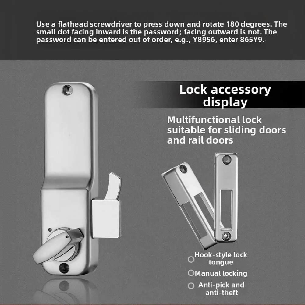 

Waterproof Keyless Mechanical Combination Lock for Sliding Doors Wooden Aluminum Wrought Iron Doors Thickness Up to 1.6 cm