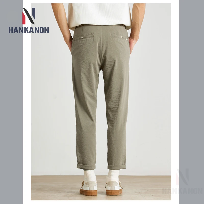 Men's Ice Silk Thin Quick-Drying Casual Pants, Summer Cool Feeling Straight-Leg Pants, Japanese and Korean Style Cropped Pants