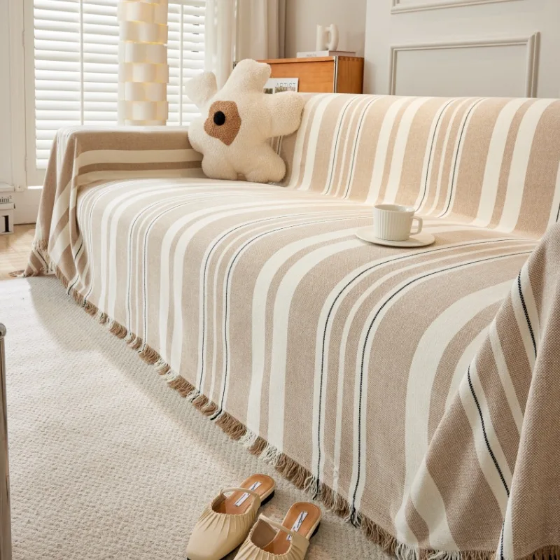 Black Lines Chenille Sofa Cover Cloth Sofa Blanket Cover Full Universal Couch Towel Dust Proof Sofa Cushion
