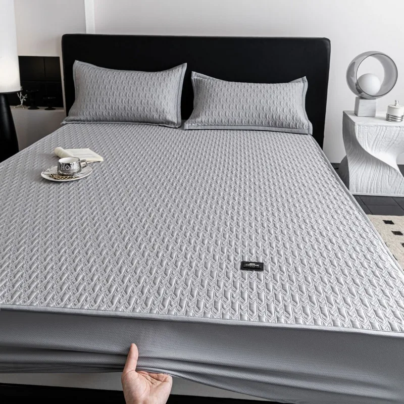 High gram sandwich composite ethylene jacquard ice bean fitted sheet ice ribbed twill fitted sheet three-piece set