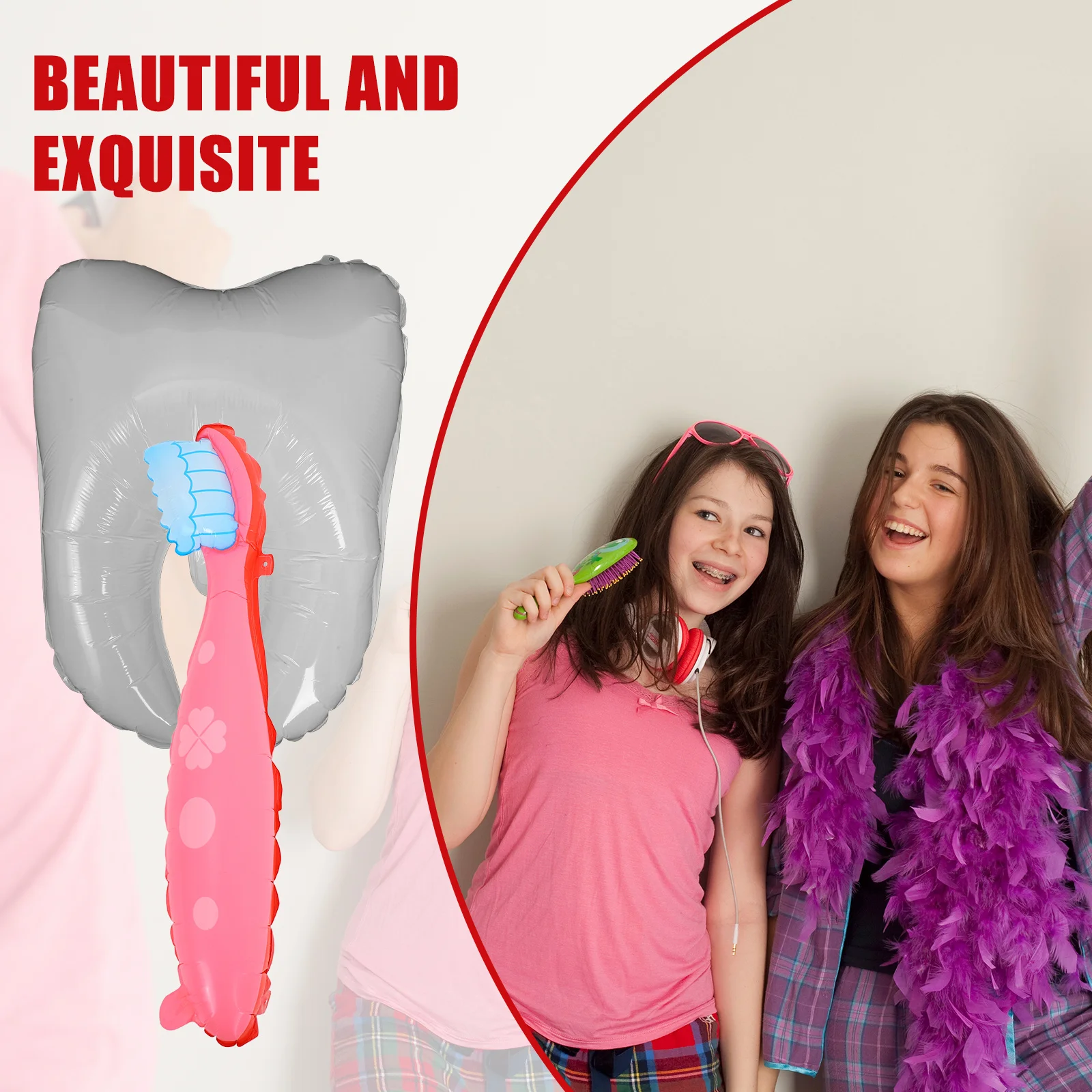 

2Pcs White Tooth Balloons Cartoon Design Shower First Tooth Party Oral Health Balloons Teeth Theme Decoration