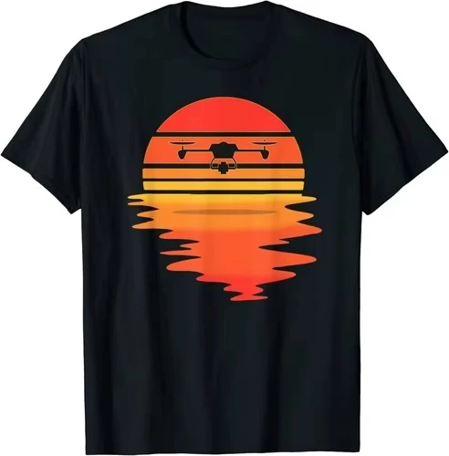 NEW LIMITED Retro Drone Pilot Vintage Sunset Aviator Flying Quadcopter T-Shirt
