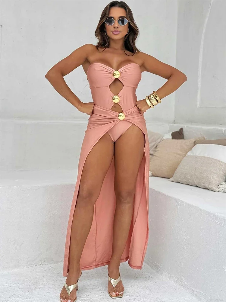 Costume da bagno intero con ritaglio sexy con gonna copricostume da bagno Costume da bagno a petto 2 pezzi 2025 Nuovo costume da luna di miele da spiaggia S174