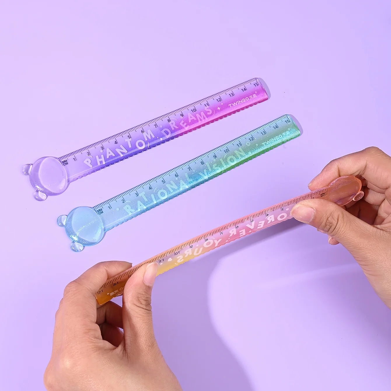 1pc/3pcs Soul Color Ruler 15cm Transparent Gradient Colors Wave Liner Smooth Edges Plastic Straight Ruler for Student A3250