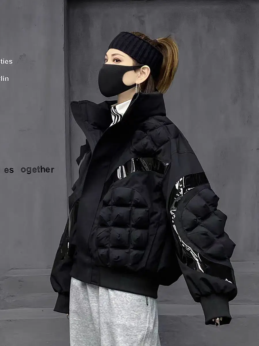 Women\'s Down Jacket Stand-up Collar Silhouette Version Winter Tide Couples Clothing Three-dimensional Bump Pineapple Grain