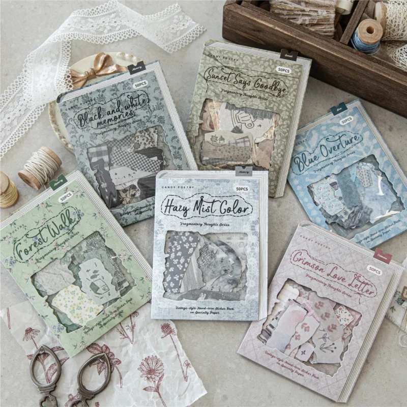 50 Stück fragmentierte Stoffkunst-Aufkleber für Tagebuch, Scrapbooking, Aufkleber für Festivals, Geburtstagsfeiern, Geschenkdekoration, Material