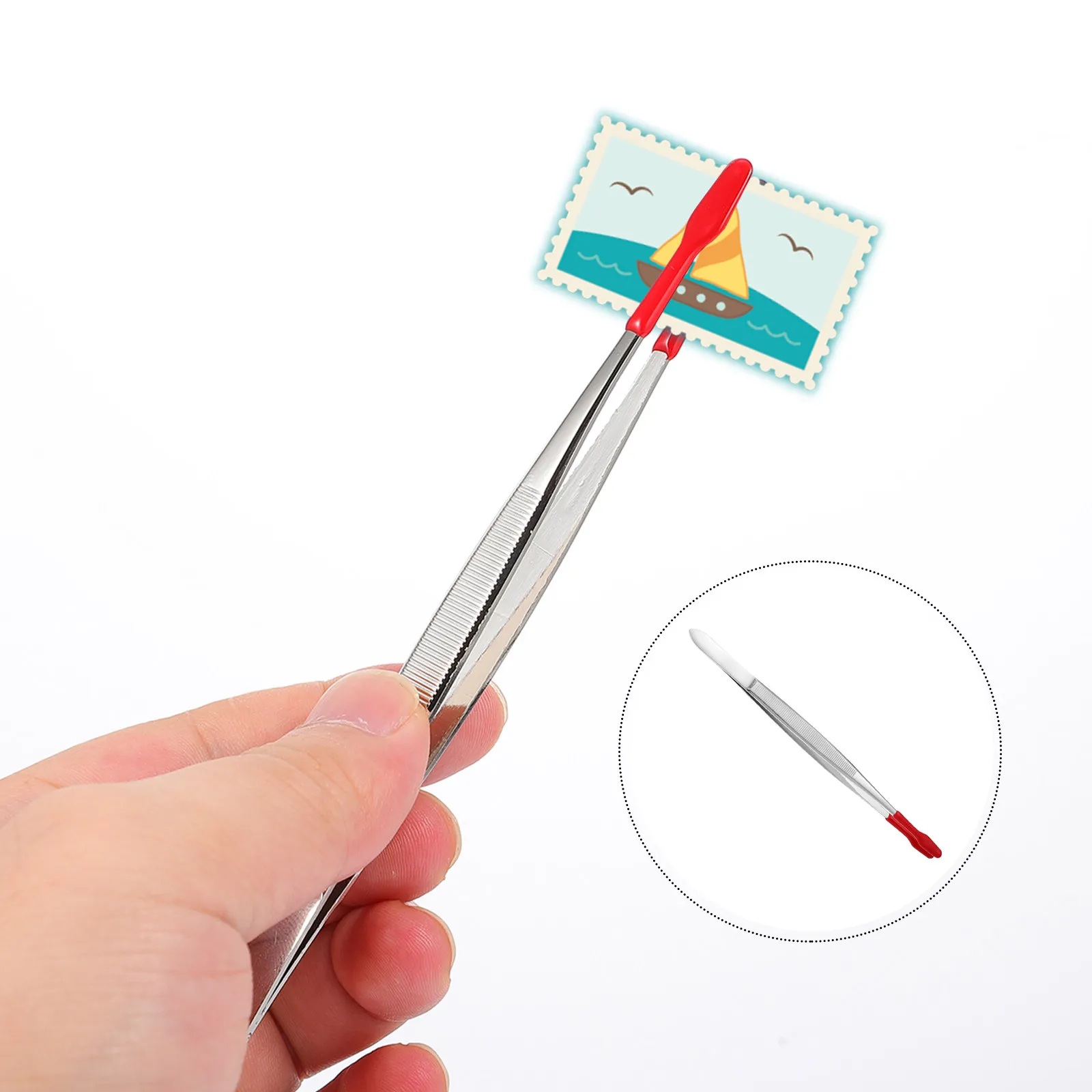 

2 pcs Stainless Steel Stamp Tweezer Precision Tool Non-Slip Handle Lightweight For Stamps Beads Delicate Objects Stamp Tweezers