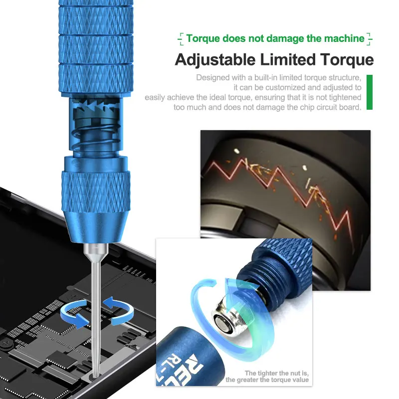 RELIFE RL-725 Updated IP17 Adjustable Torque Screwdriver Disassembly Repair for IPhone/Android Alloy Steel Magnetic Bit Repair T