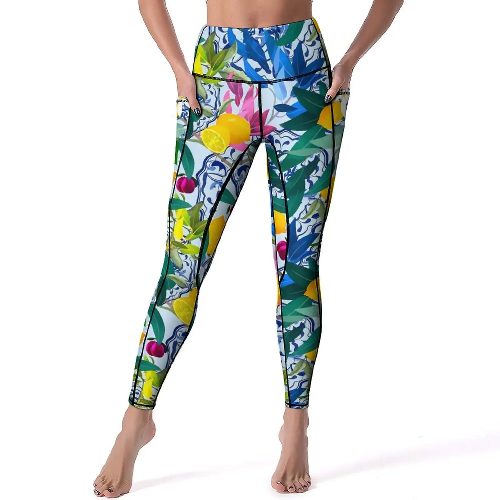 

Fruit Print Yoga Pants Colorful Leaves Gym Leggings Push Up Stretch Sport Pants Novelty Pattern Yoga Legging Birthday Present