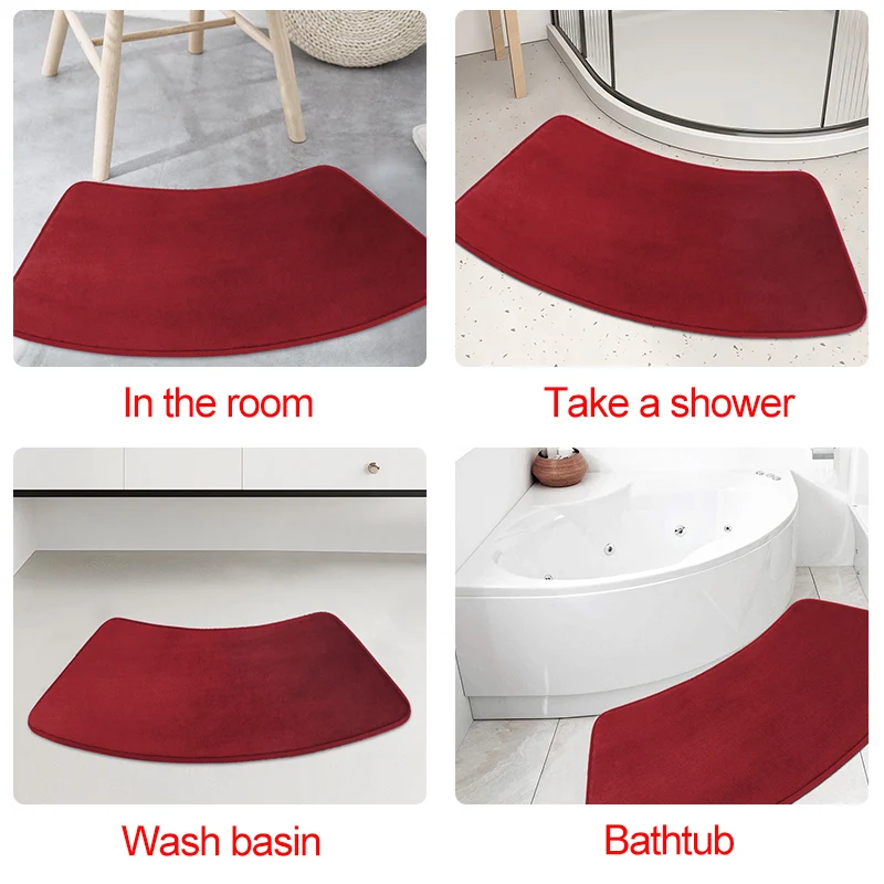 Curved Bath Rug, Curved Shower Mat Corner ShowerBathroom Non Slip, Washable Curved Bath Mat for Tub