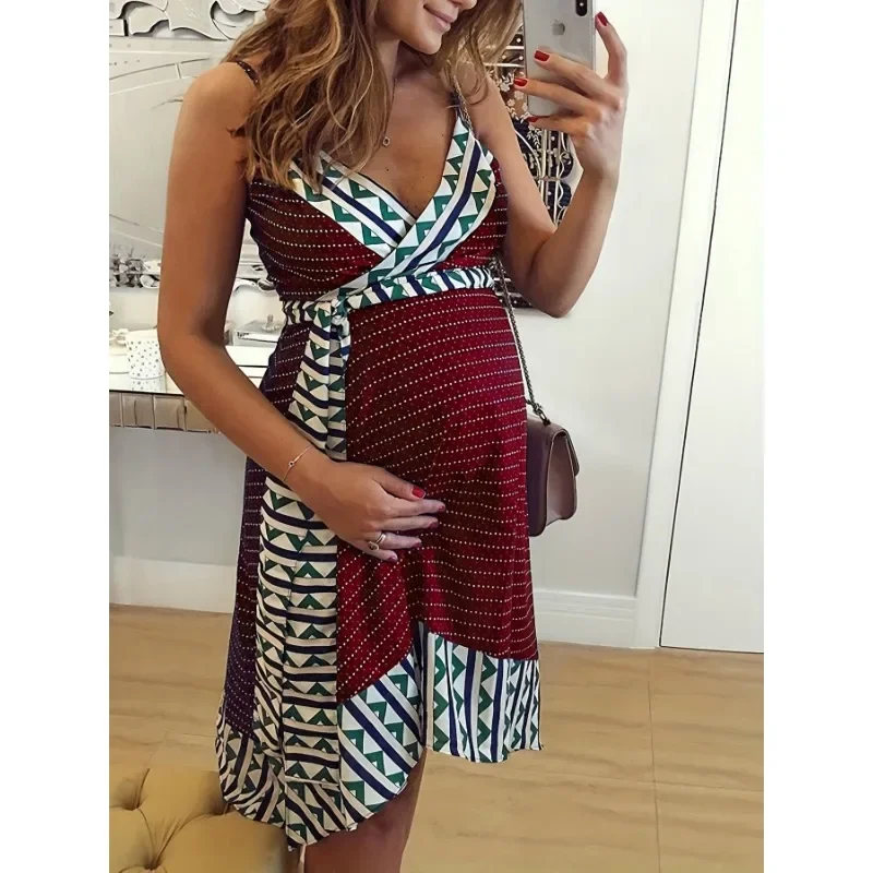 

Women's Maternity Elegant Trendy Bohemian Style Geometric Cami Dress For Summer Holiday Party