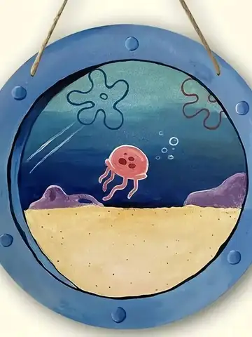 Charming Jellyfish Ocean Theme Wooden Signage -8 Inch Round Country Style Farmhouse Decoration for Kitchen and Cafe Wall