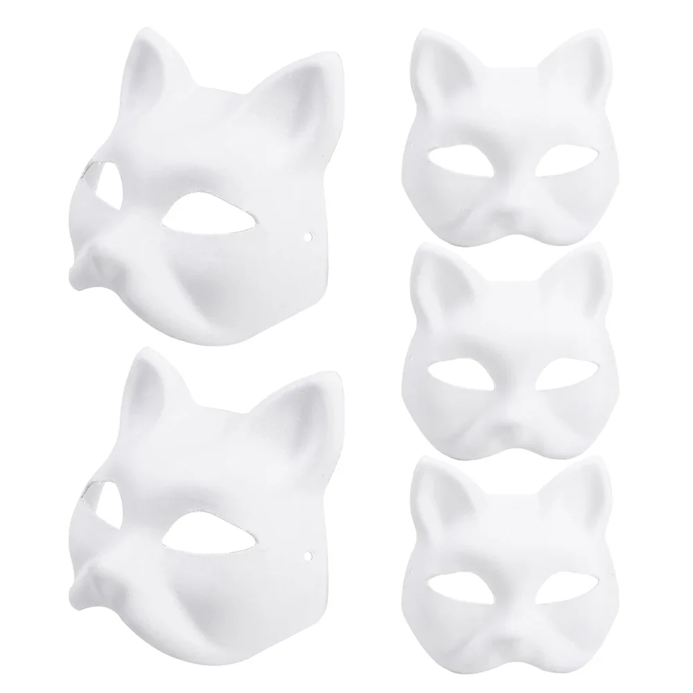 Japanese Diy Mask White Embryo Plasma Cat Mask Paintable Halloween White Half Face Role-Playing Anime Party Costume