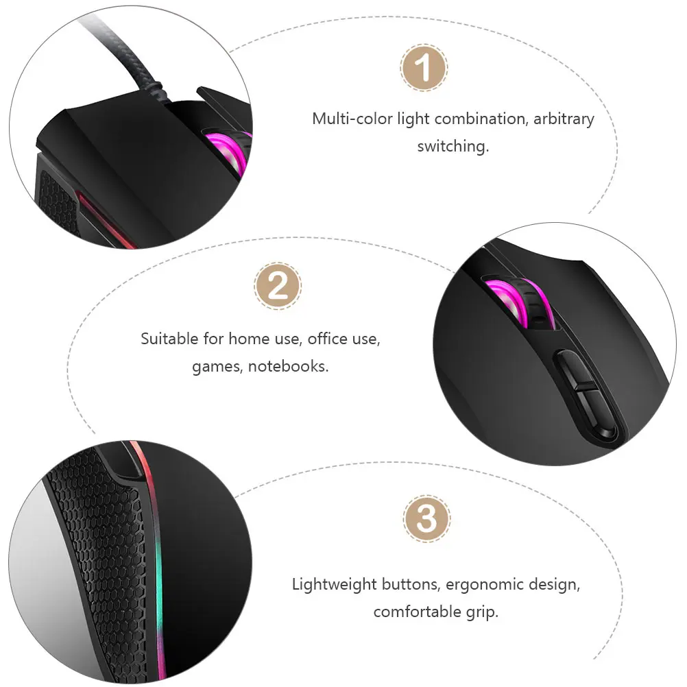 

1pc Glowing Gaming Multi-Color Light Adjustable Dpi Ergonomic Design Durable Computer For Home Office Games Luminous Computer