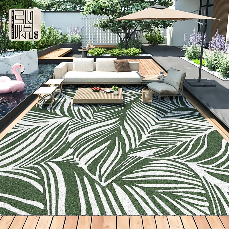 

VIKAMA Summer Green Leaf Imitation Cashmere Wash Back Carpet AntiSlip Corridor Balcony Camping Living Room Floor Mat Home Decor