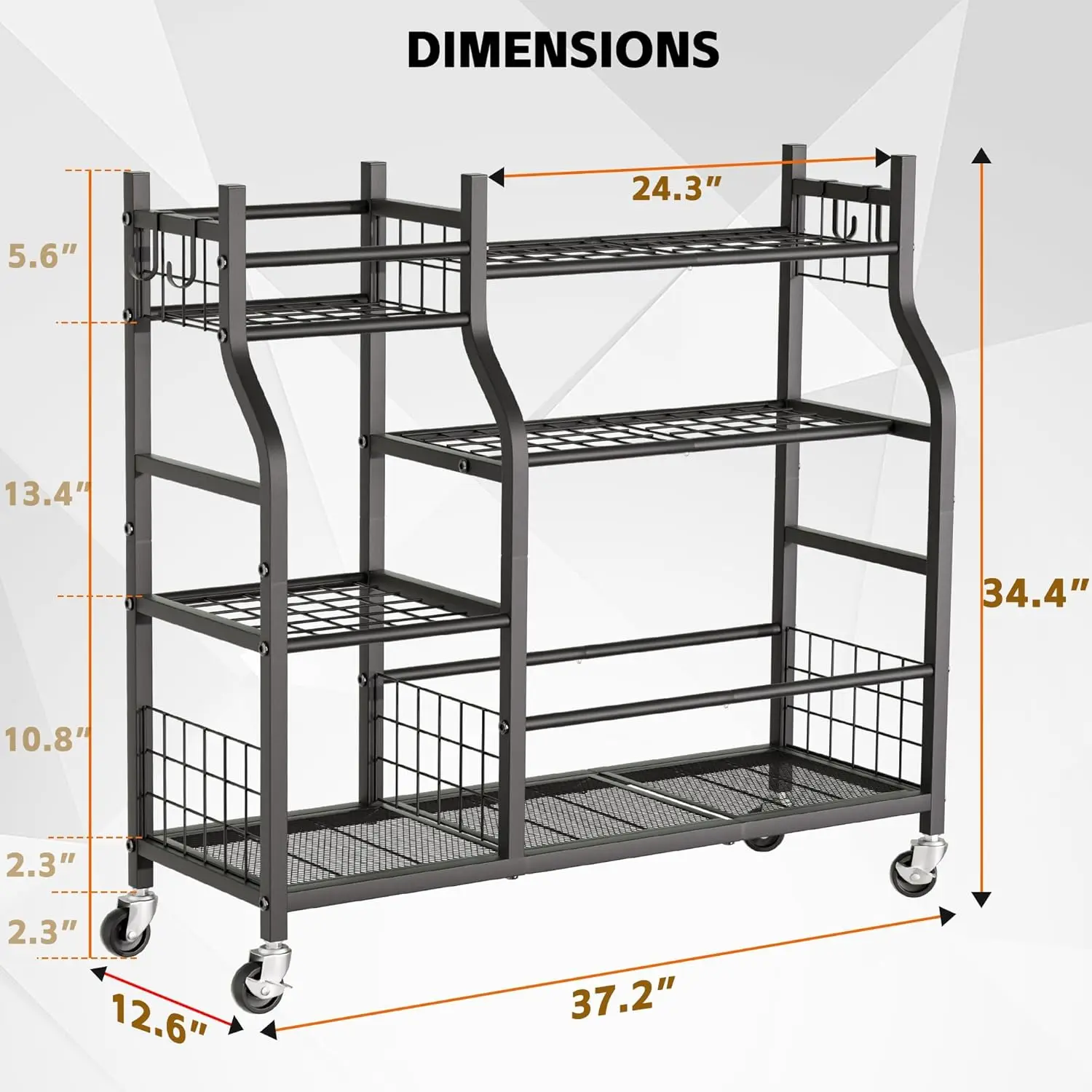 Garden Tool Organizer with Wheels - Multi-Tier Rolling Cart for Garage, Shed, Yard Storage, Holds Rakes, Shovels, Brooms - view 4