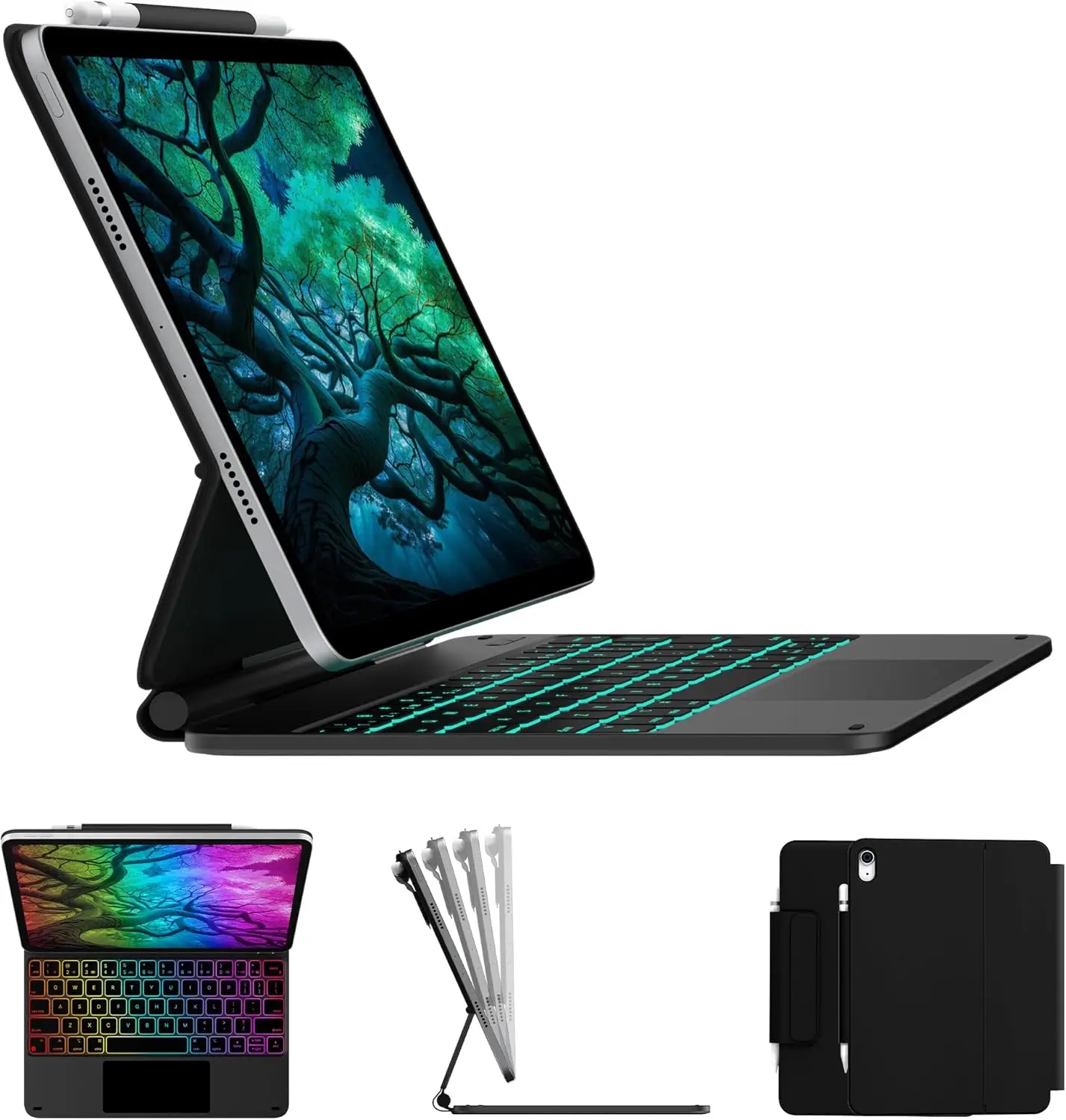 

iPad 11th Gen & 10th Gen Keyboard Case with Backlit Keys, Trackpad, Magnetic Stand & Pencil Holder - Black
