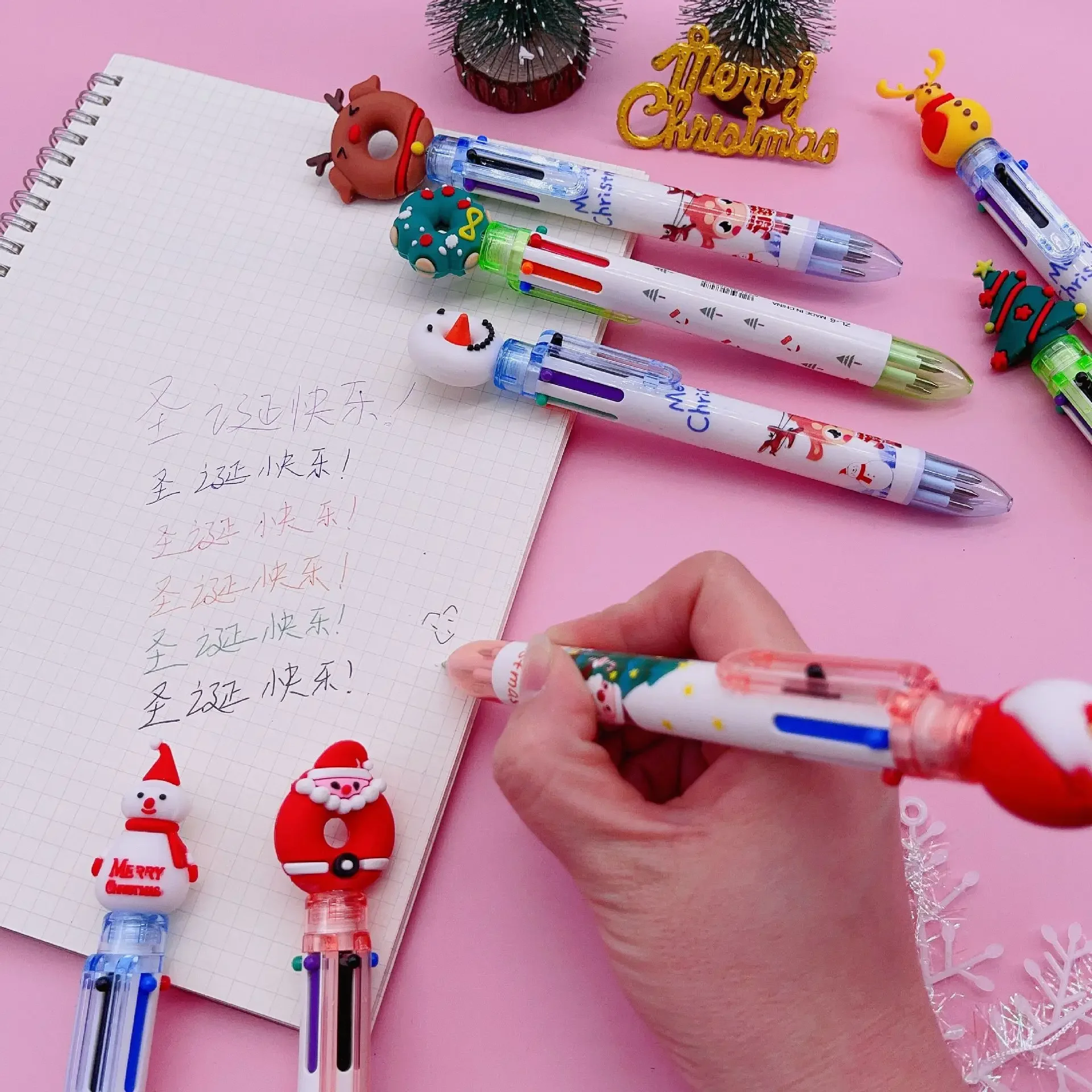 1/2/3Pcs Christmas Ballpoint Pen Cartoon Santa Claus Reindeer 6/10 Colors Gel Pens Children's Writing Supplies Stationery Gift