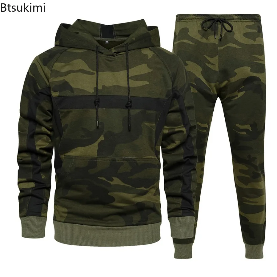 2025 Men's Autumn Winter Sport Casual Sets Camouflage Pullover Hoodies and Pants Two Pieces Street Loose Harajuku Men Tracksuits