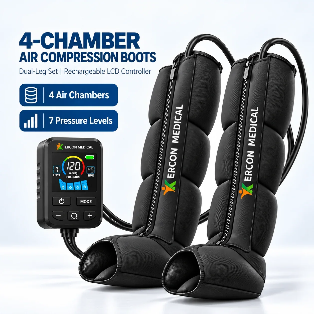 Air Compression Leg Recovery Boots Pressotherapy Leg Massager for Muscle Recovery Circulation Pain Relief with LCD Controller