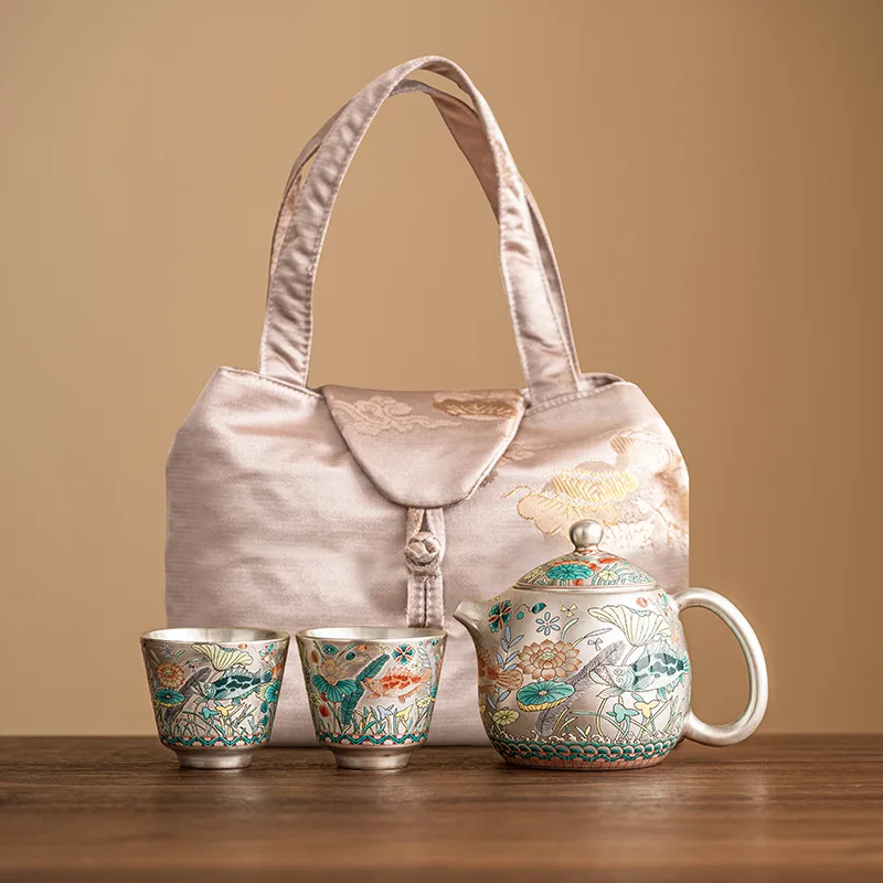 نمط السمك والطحالب 999 ****** إبريق شاي lver لصنع الشاي، وعاء فردي مرشح منزلي، طقم شاي الكونغ فو الصيني الراقية، تنين