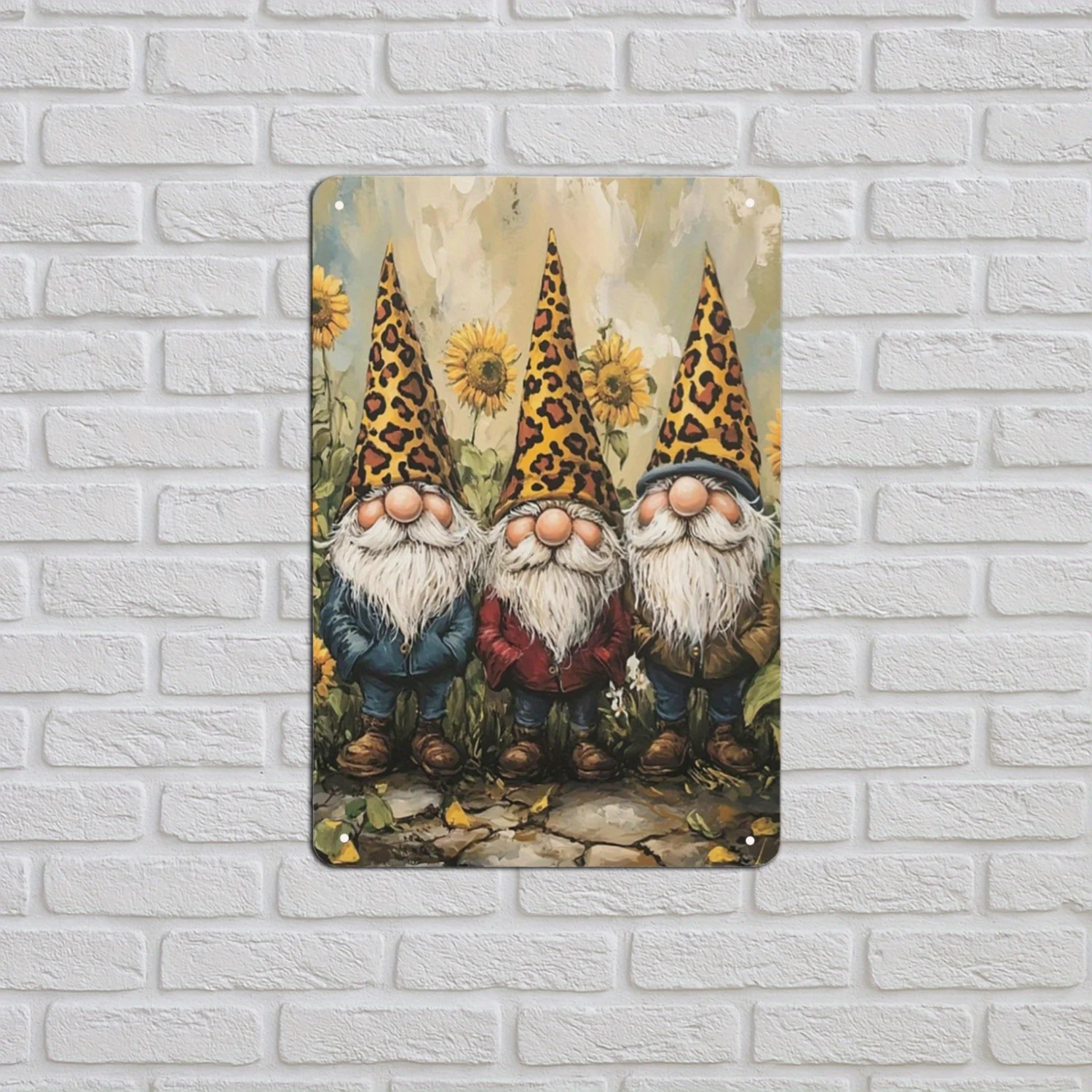 

Vintage Aluminum Metal Sign - Three Gnomes with Sunflowers, Waterproof Wall Art for Home, Cafe, Bar, Farmhouse Decor, 8x12 inch