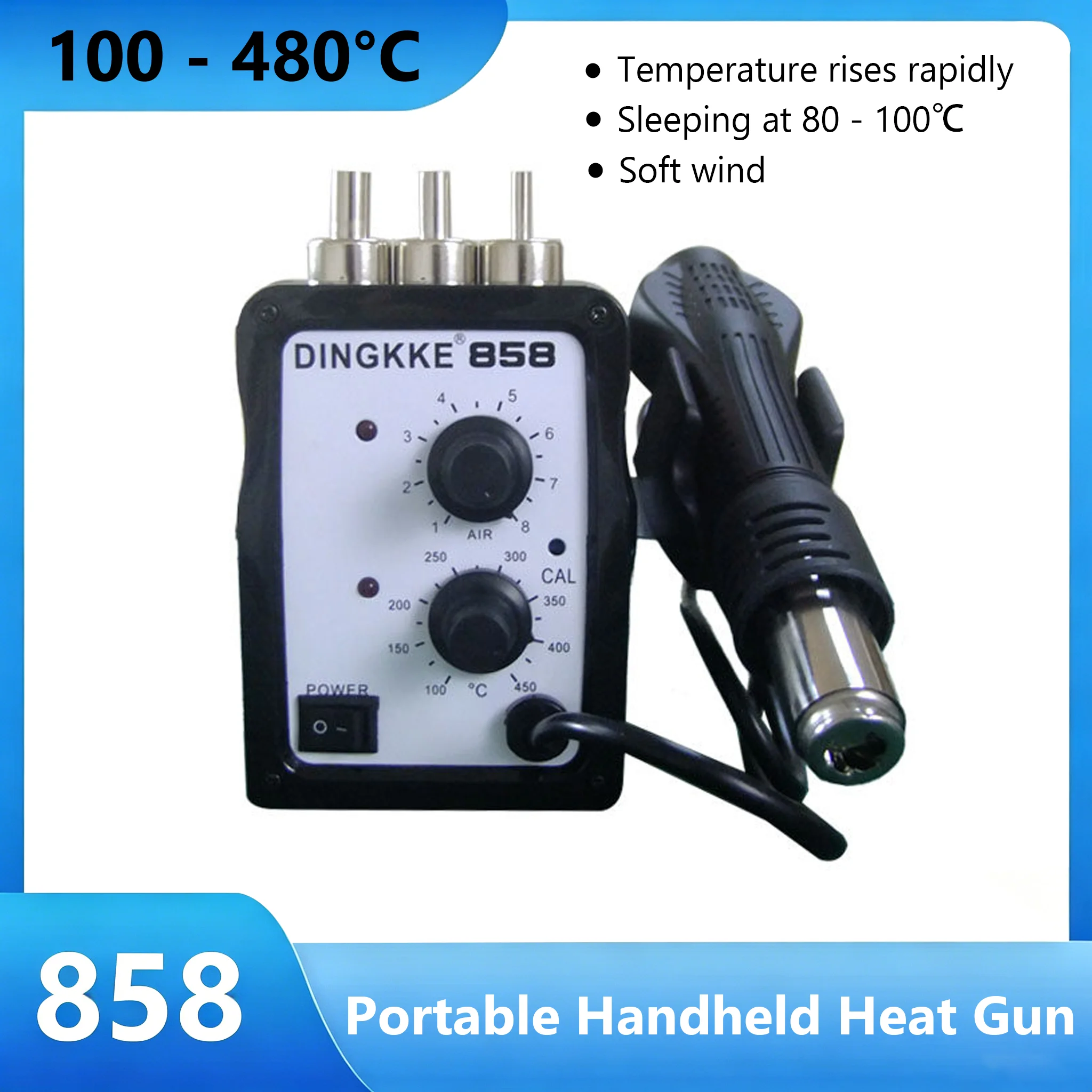 

858 700W LED Digital 100-450℃ Hot Air Gun Heat Blower 110V 220V BGA Rework SMD SMT Welding Repair Tool Heat Gun