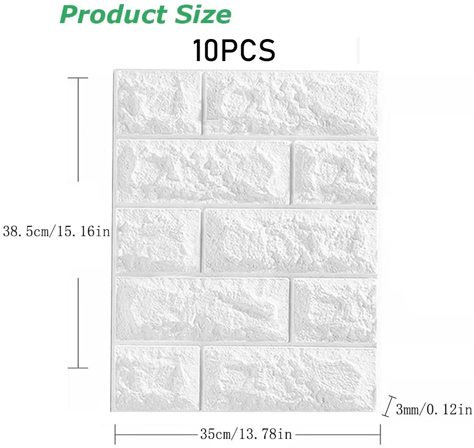 10PCS 3MM 3D Wallpaper PE Foam Wall Sticker Self Adhesive Peel and Stick Sticker Brick Wall Paper for Living Room