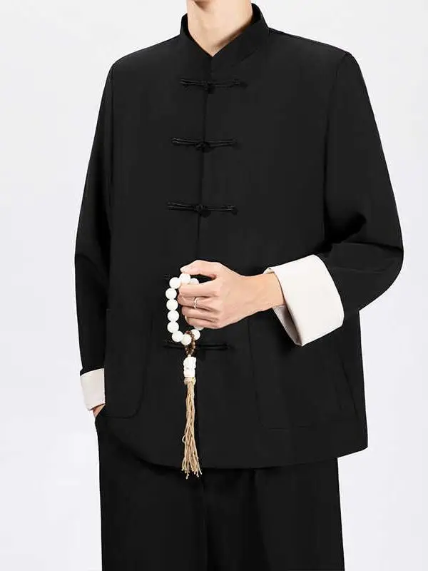 

Chinese Sle Men's Jaet Coat with Stand Collar And Button Design Casual Western Suit for Autumn Season Teenage Ms