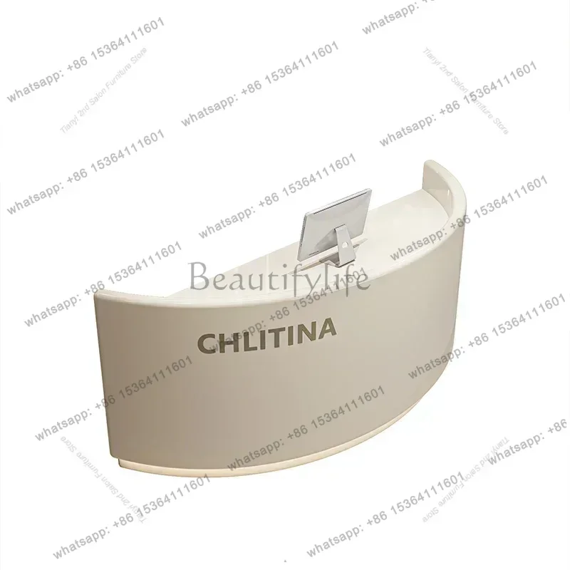 Factory Direct Sales Simple Modern Furniture For Clothing Store Cashier Curved Cream Style Front Reception Desk, Beauty Salon Ba
