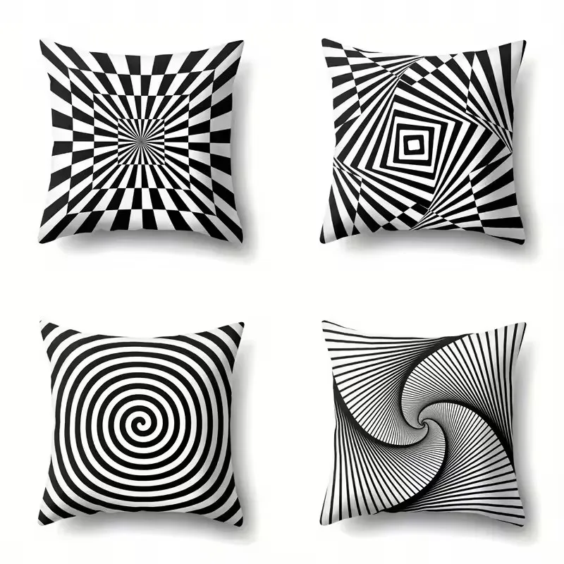 Black and White Optical Illusion Pattern Pillowcases Pattern Cushion Cover Suitable for Sofa Bedroom Car Pillow Cover Home Decor