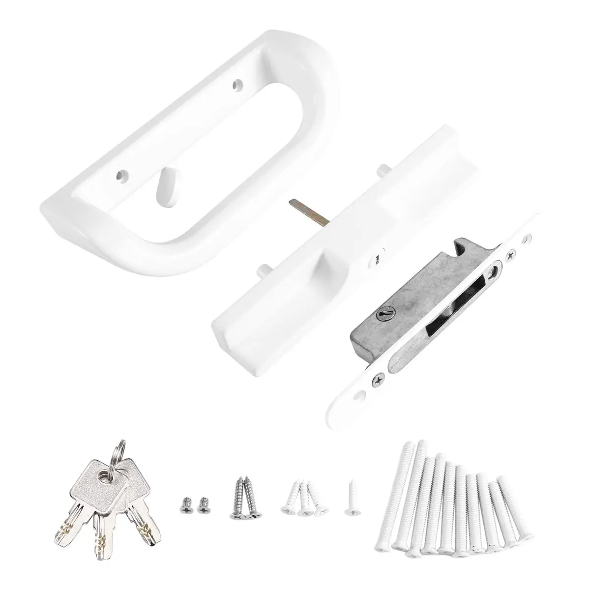 Utility Design Sliding Glass Door Lock Set with Key Cylinder and Mortise Lock Reversible Design Fits 1-3/8