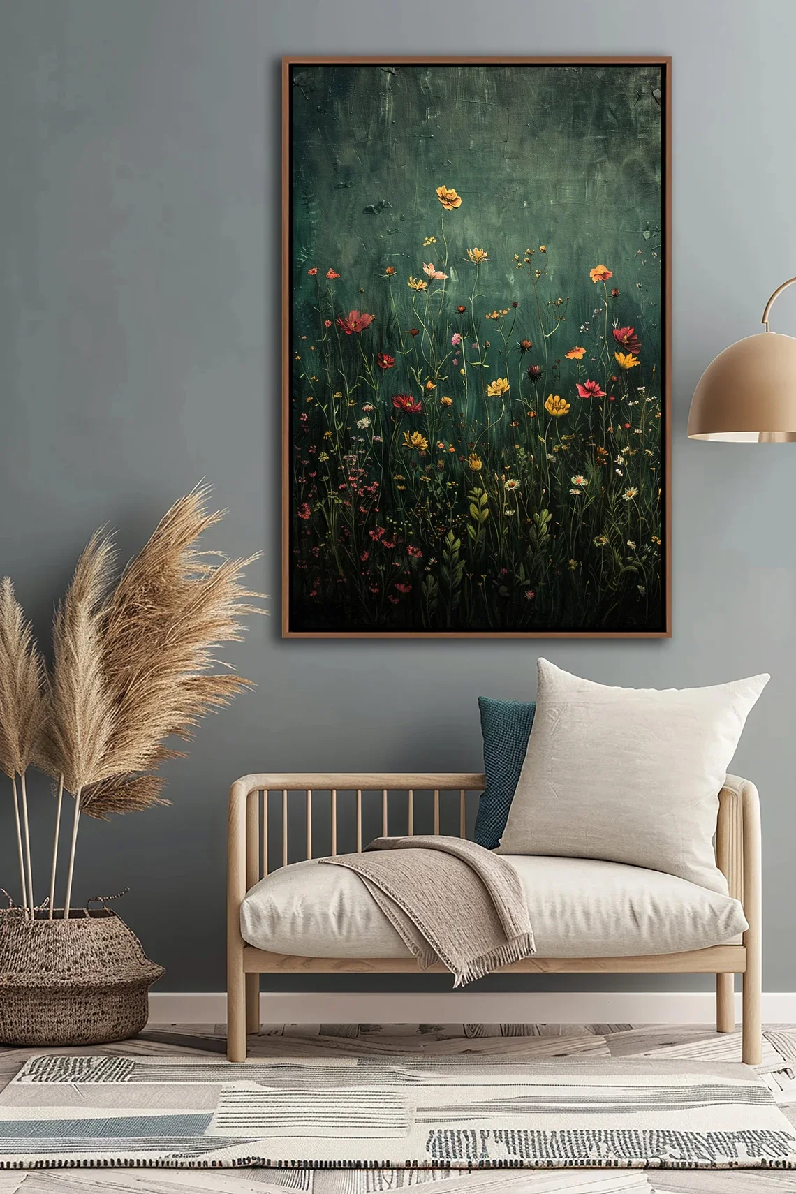 Wildflower Field Framed Wall Art, Vintage Botanical Landscape Sign, Floral Decor, Modern Farmhouse Canvas Art, Field Of Flowers