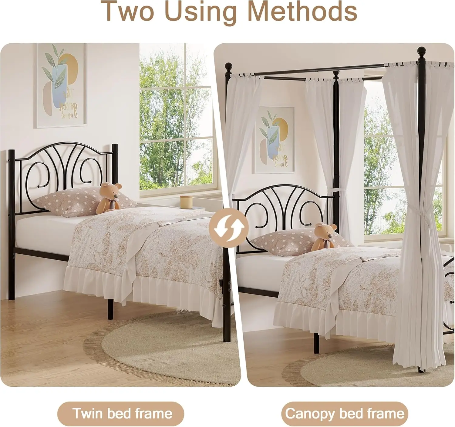 

Металлическая рама для кровати с навесом, двойной размер, 4 плаката, платформа для матраса с изголовьем, крепкая стальная подставка без коробки