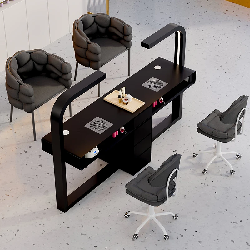 

European Cool Nail Table With Dust Collector Professional Luxury Premium Manicure Table With Storage Design Mesa Salon Furniture