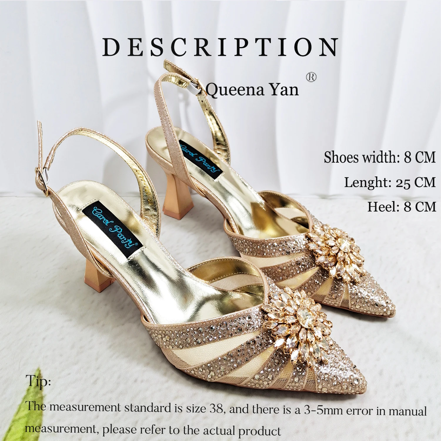 

African Fashion Women's High Heels and Same Color Bag Party Slip-On Shoes and Long Shoulder Chain Bag Set or Pair of Shoes
