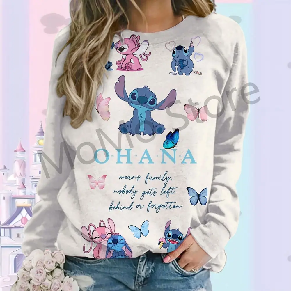 O Neck Disney Stitch Long Sleeve Sweatshirts Youthful Woman Clothes Women Clothing 2024 New High Quality Autumn 3D Print Party