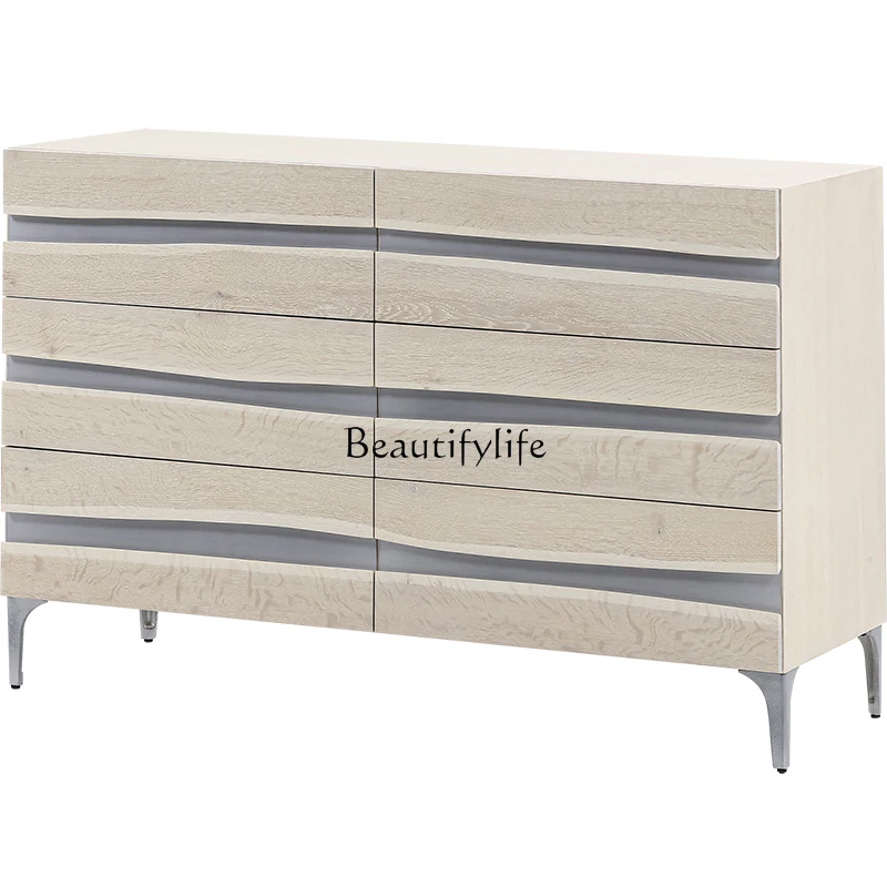 

Solid Wood Storage Chest of Drawers White Wax Wood Living Room Bedroom Five Or Six Buckets Side Cabinet Nordic Log Style