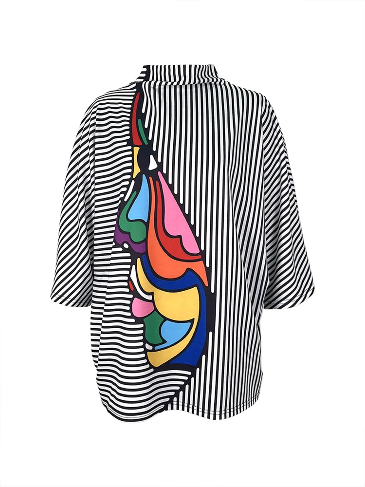UOOZEE Fashion Women Striped Printed Stand Collar T-Shirts 2026 New Spring Summer Loose Casual Going Out Korean Style Tops view 4