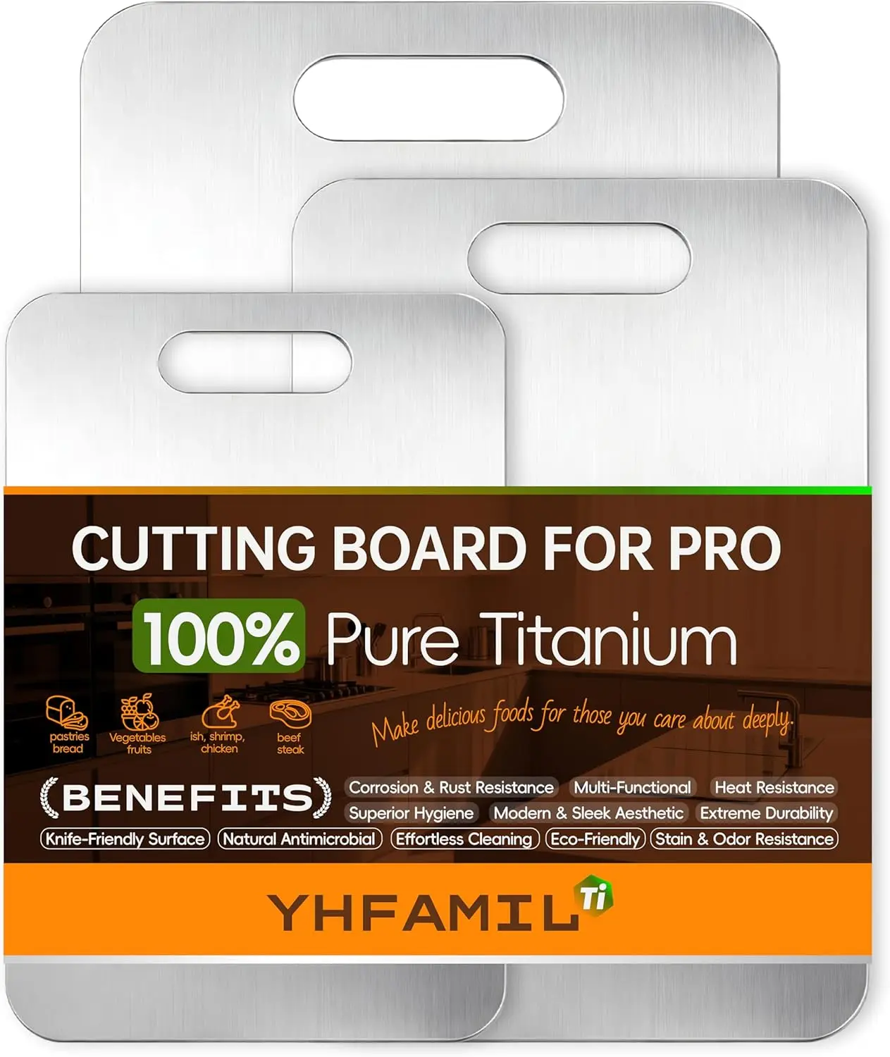 

Titanium Cutting Board Set of 3, Titanium Cutting Boards for Kitchen, Cutting boards non toxic, Food-Grade Double-Sided