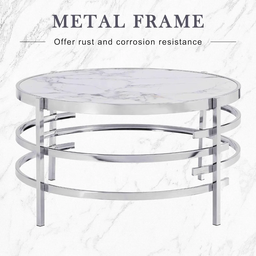 طاولة قهوة مستديرة من الحجر الملبد - طاولة قهوة مركزية دائرية LifeSky مقاس 32 بوصة بإطار معدني - طاولات قهوة دائرية حديثة #5