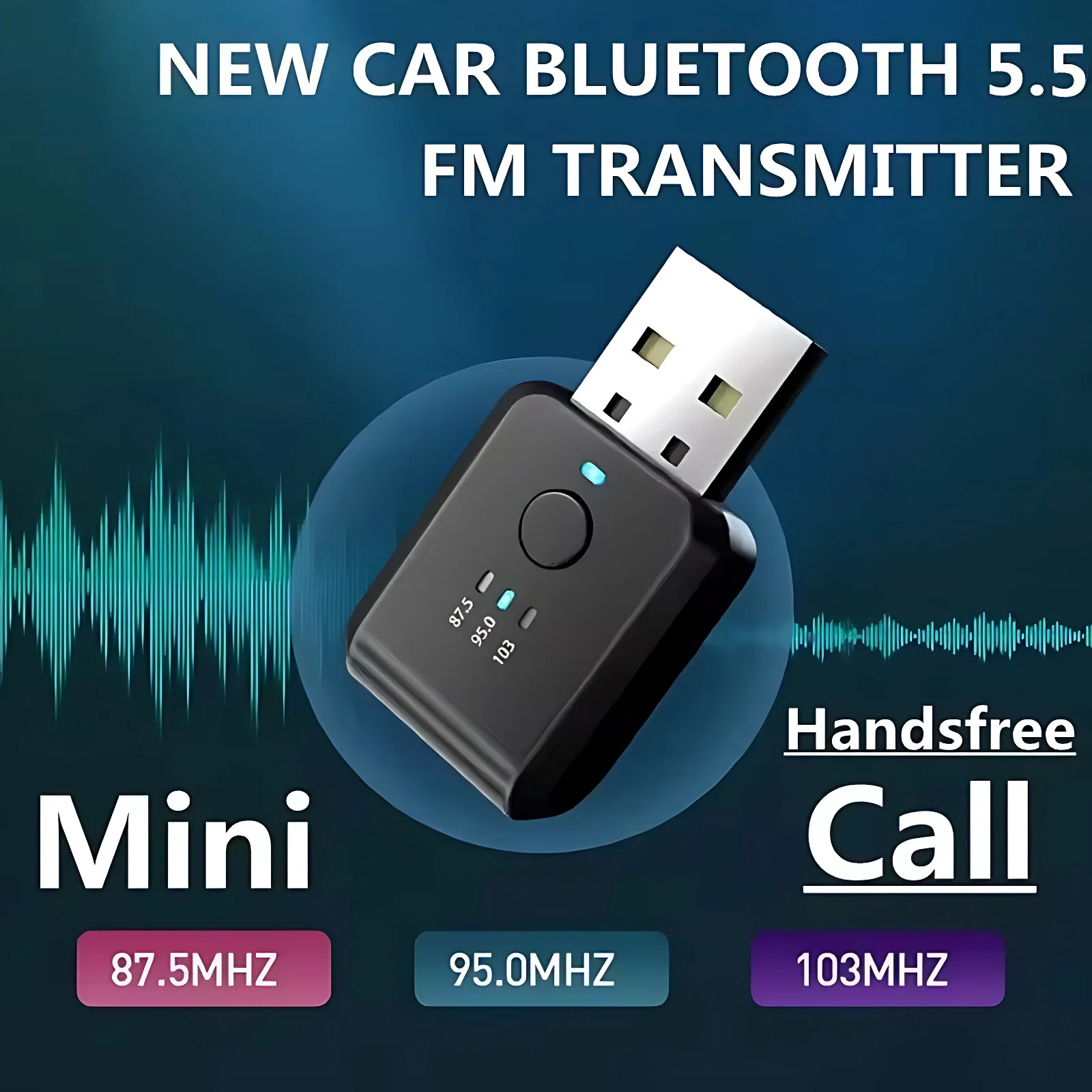 Bluetooth 5.5 FM Transmitter With Mic Handsfree Call USB Wireless Adapter Lossless Stereo Music Audio Receiver For Car FM Radio