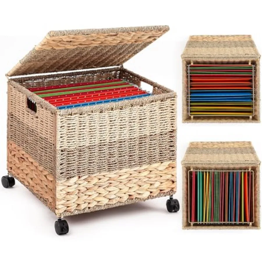 

Decorative Rollg File Cabet Seagrass Wicker File Bo Organizer for Letter and Legal Size Handwoven Hangg Filg Basket with Lid fo