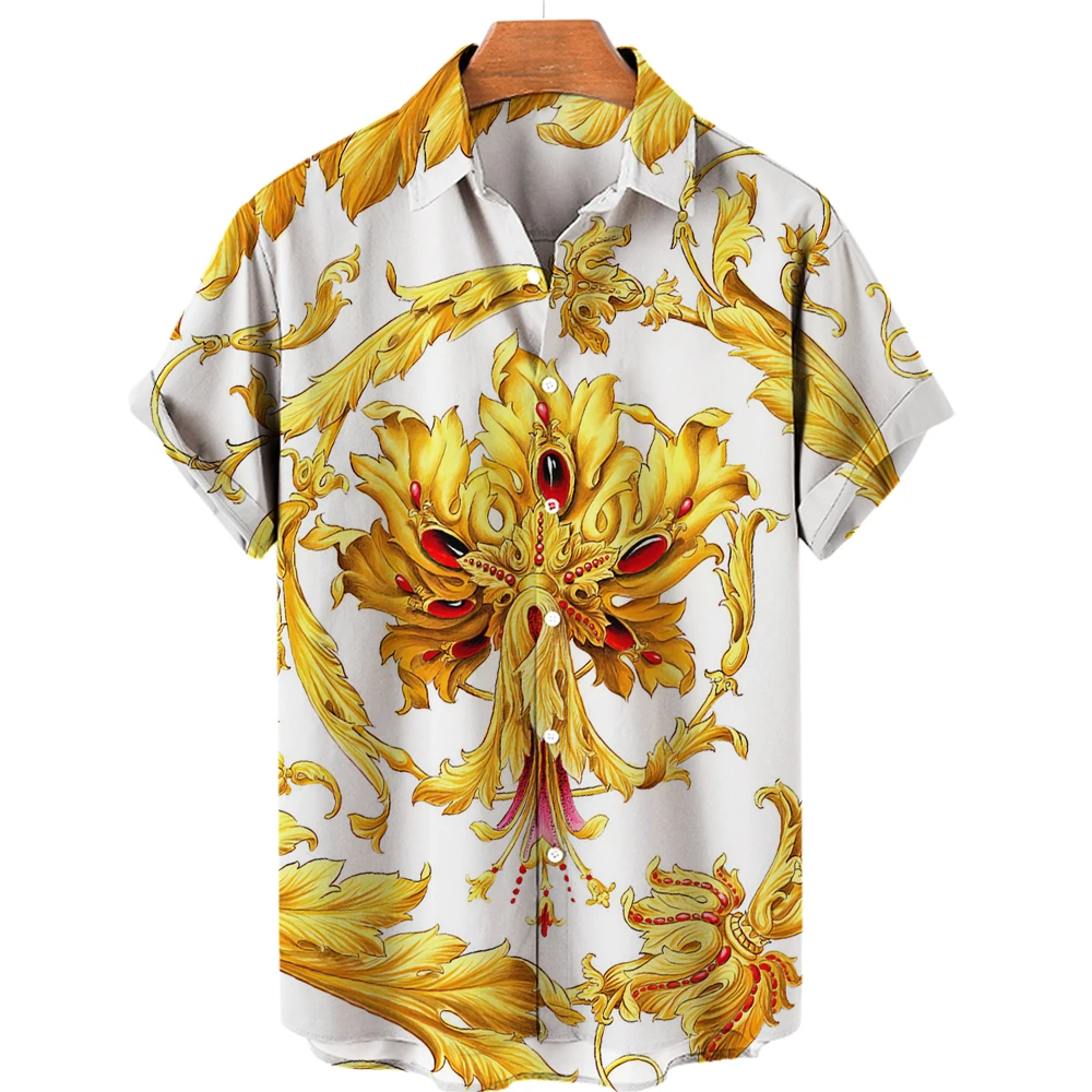 Camisa solta de manga curta havaiana masculina, respirável, barroca, casual, elegante, luxo, leve, 2024