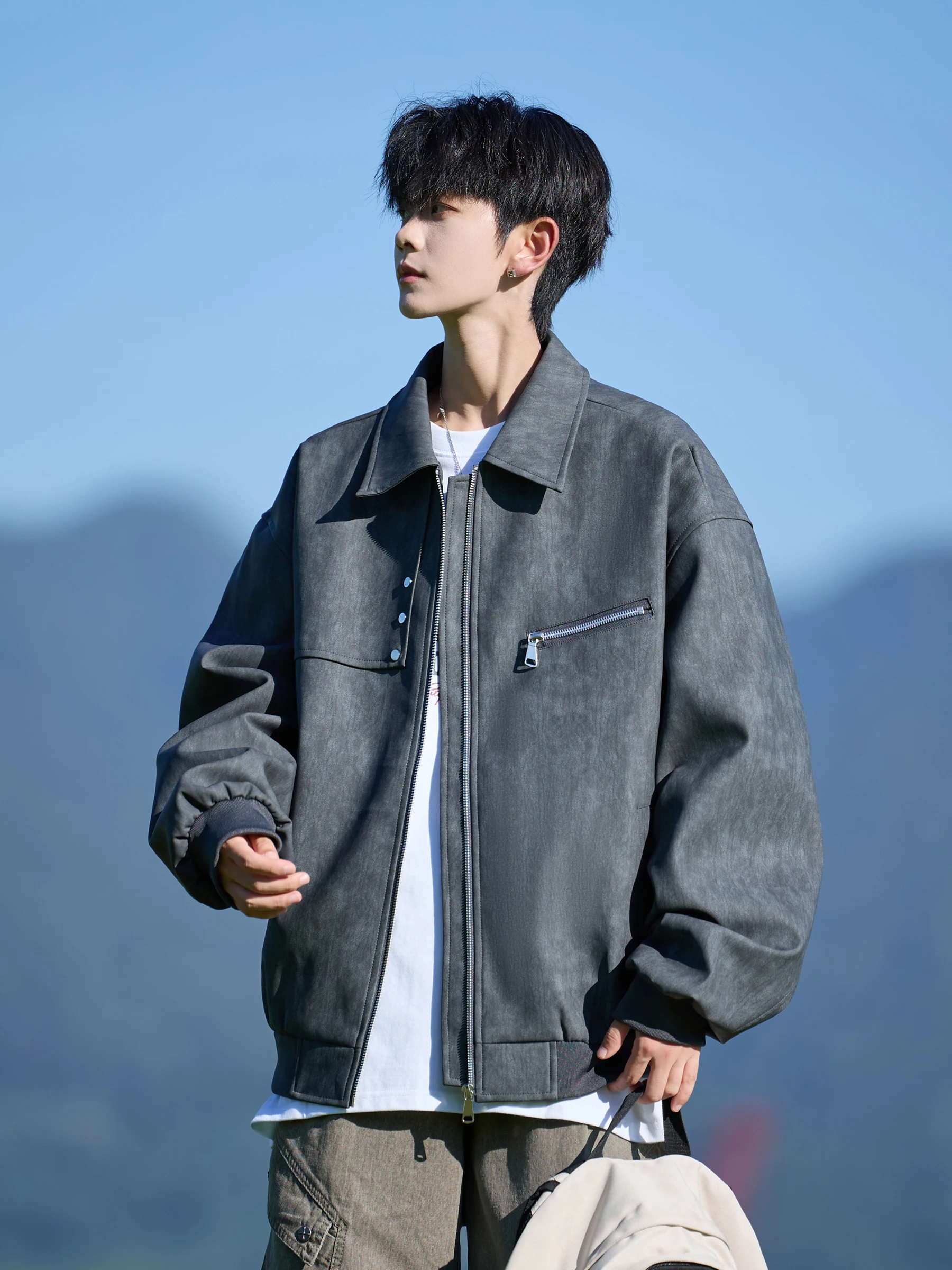 

American Retro PU Leather Jaet Men's Spring Autumn Heavyweight Stand Collar Trendy Haome High End Motorcycle Jaet