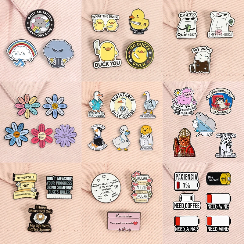 2-6pcs/set Cute Animal Doctor Enamel Pins Motivational Flower Allah Is With You Muslim Feminism Brooch Lapel Badge Jewelry Gifts
