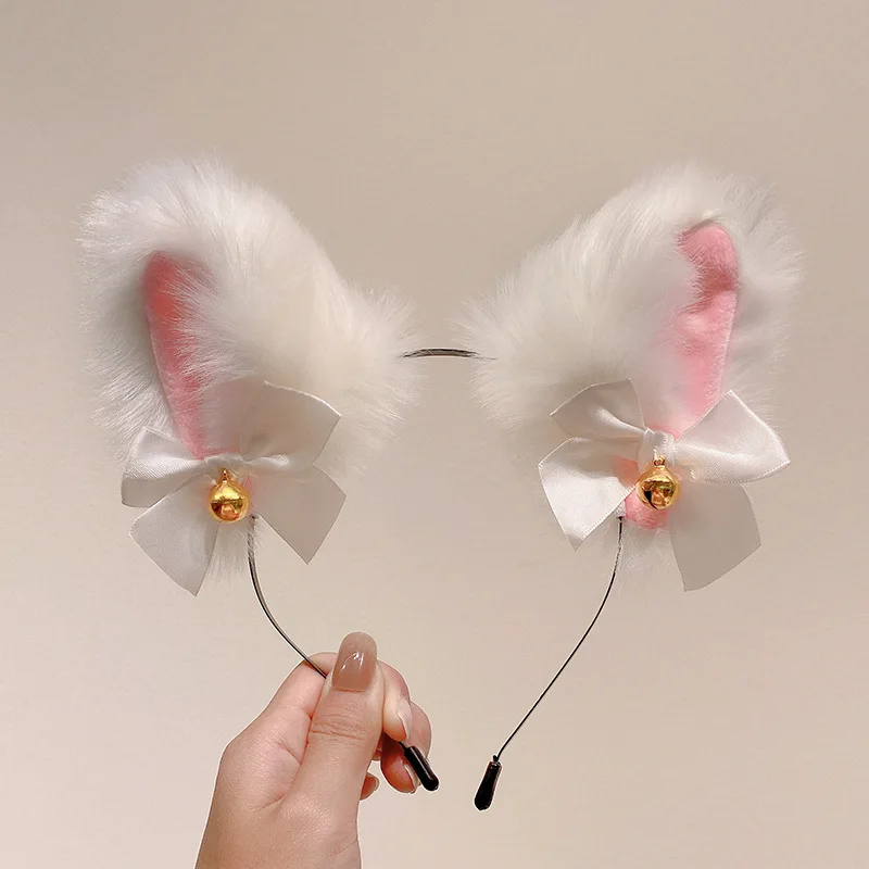 Plüsch-Spitzen-Katzenohren-Haarband mit Glöckchen für Damen, koreanischer Stil, elegantes Mode-Haarband für Mädchen, Party, Cosplay