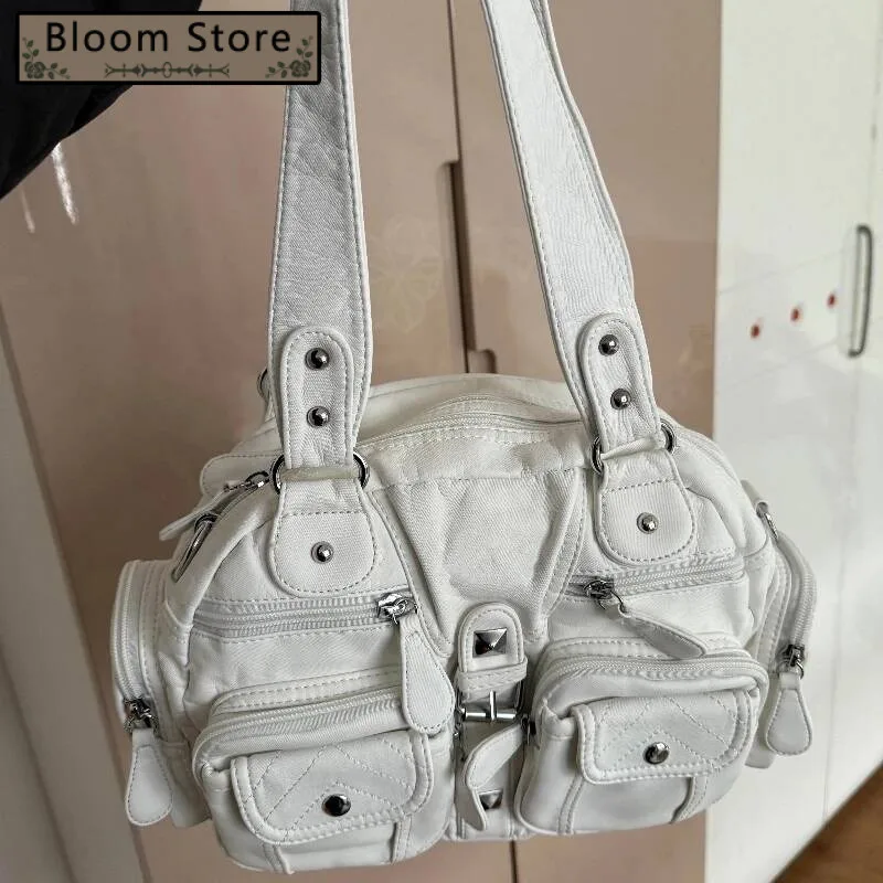 

2025 New All Match Retro Simple Handbags Y2k Aesthetic Casual Office Lady Shoulder Bags Vintage Punk Pockets Underarm Bag Women