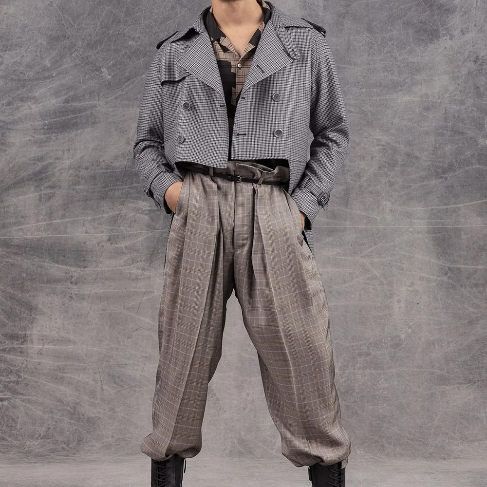 

Casual Men's Suits 2 Piece(Short Jacket+Trousers) Set Daily Double-breasted Blazer Pants Streetwear Wedding Business Outfit