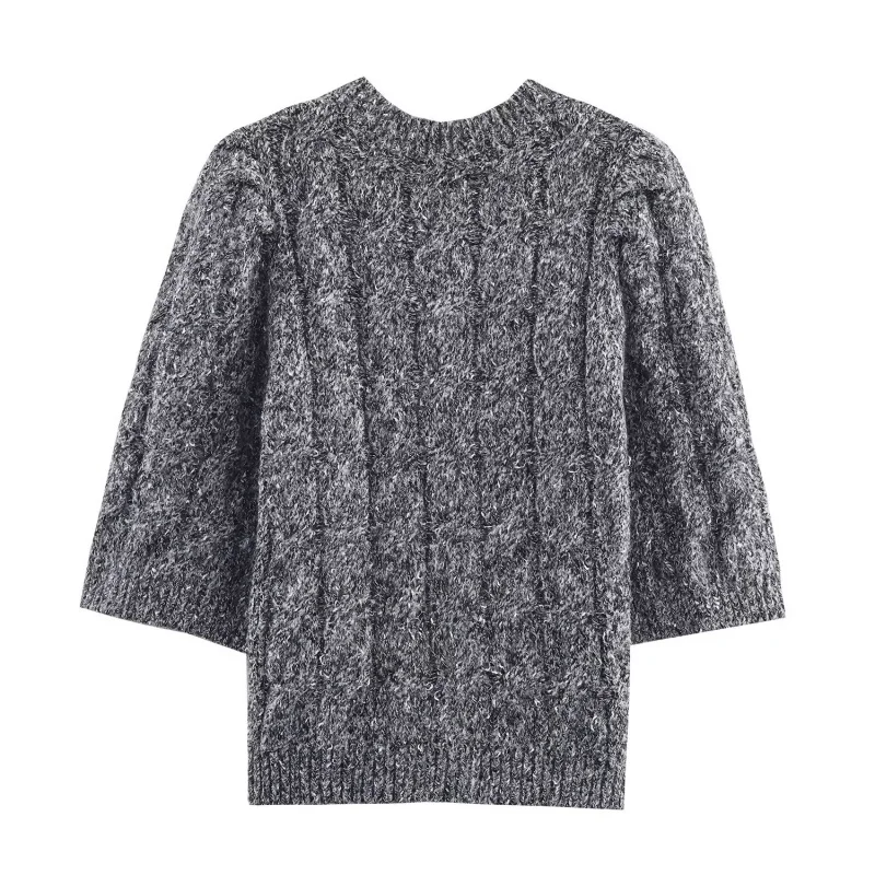 Herfst O-hals Bladerdeeg Korte Mouw Single Breasted Gebreide Tops Vrouwen Knoppen Decoratie Slanke Jas Tops Vrouwelijke Casual Wear 2025